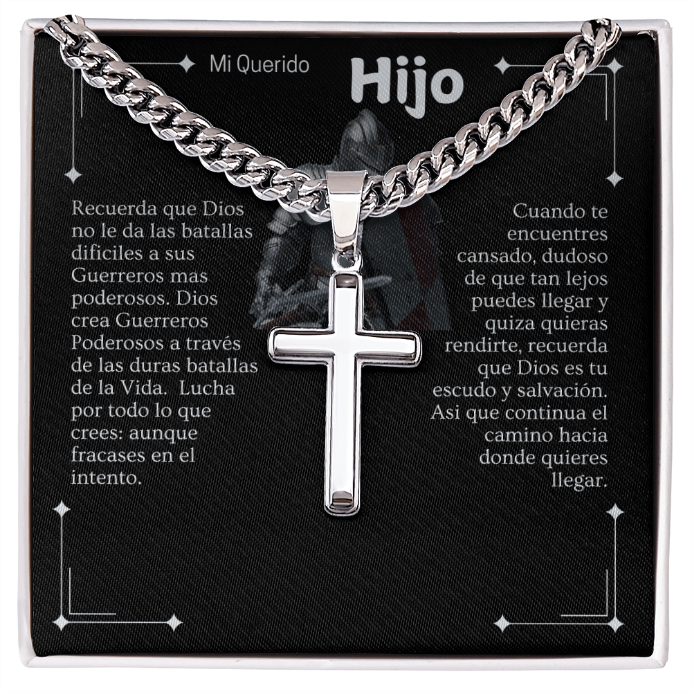 Collar de Cadena con Cruz Artesanal - Hijo y Guerrero Poderoso