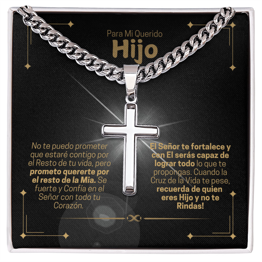 Collar de Cadena con Cruz Artesanal - Recuerda de Quien Eres Hijo