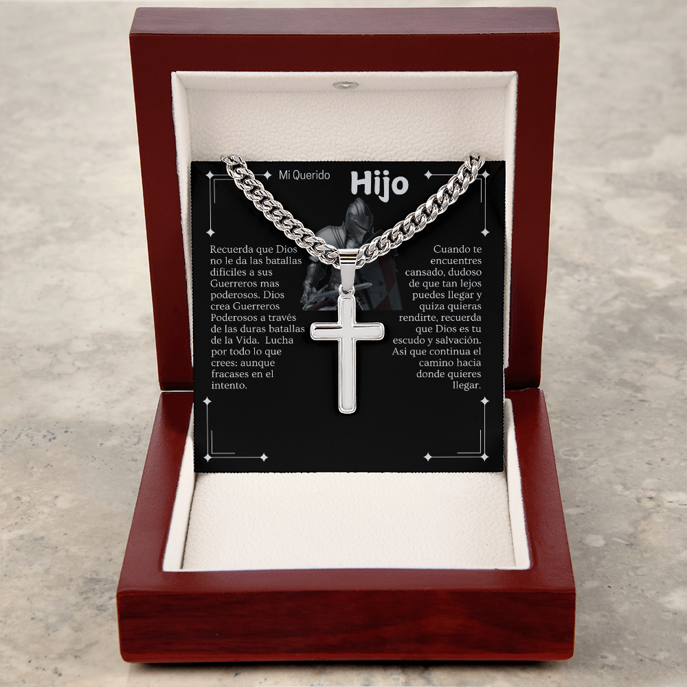 Collar de Cadena con Cruz Artesanal - Hijo y Guerrero Poderoso